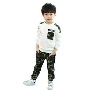 Zikigo Boy's Cotton Lycra Blend Round Neck T-shirt and Full-Sleeved Army Printed Trouser Set with Side Pockets