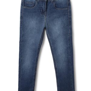 Tales & Stories Girls Slim Fit Jeans - Mid Rise Full Length Denim, Solid Casual Wear, Button Closure, 5 Pockets, Comfortable Fit, Machine Washable Jeans